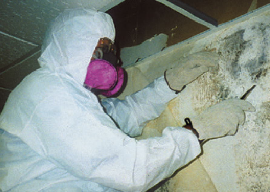 A remediation professional wearing protective equipment